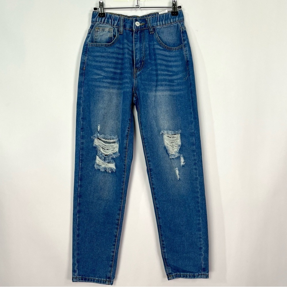 Shein Tween Kids Teen Straight Leg Elastic Waist Mom Jeans Sz 13 Y
